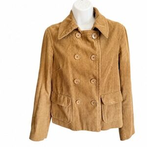 Gap Womens Vintage Y2K Tan Camel Brown Corduroy Double Breasted Pea Coat Jacket